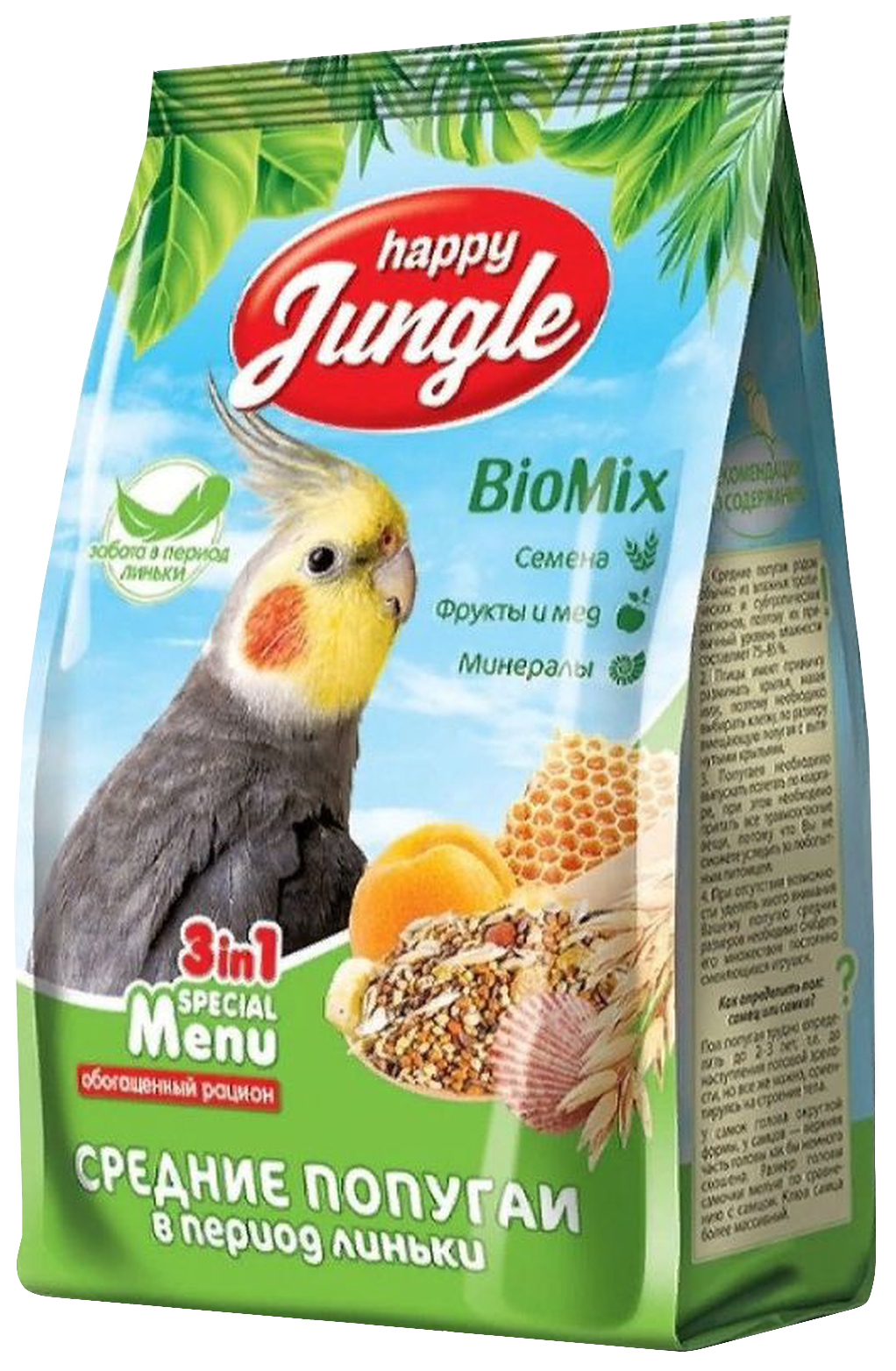 

Сухой корм для средних попугаев Happy Jungle, при линьке, 500г