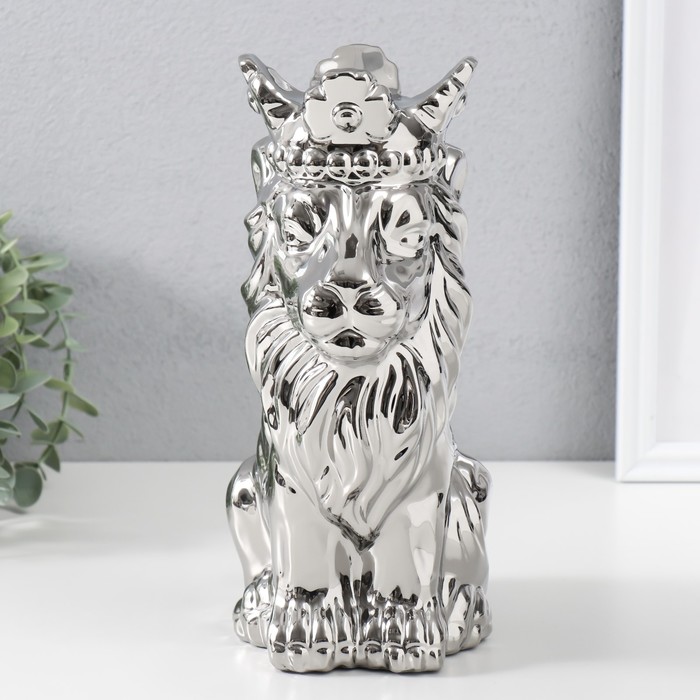 

Сувенир керамика Лев в короне серебро 17х12х26 см, Серебристый