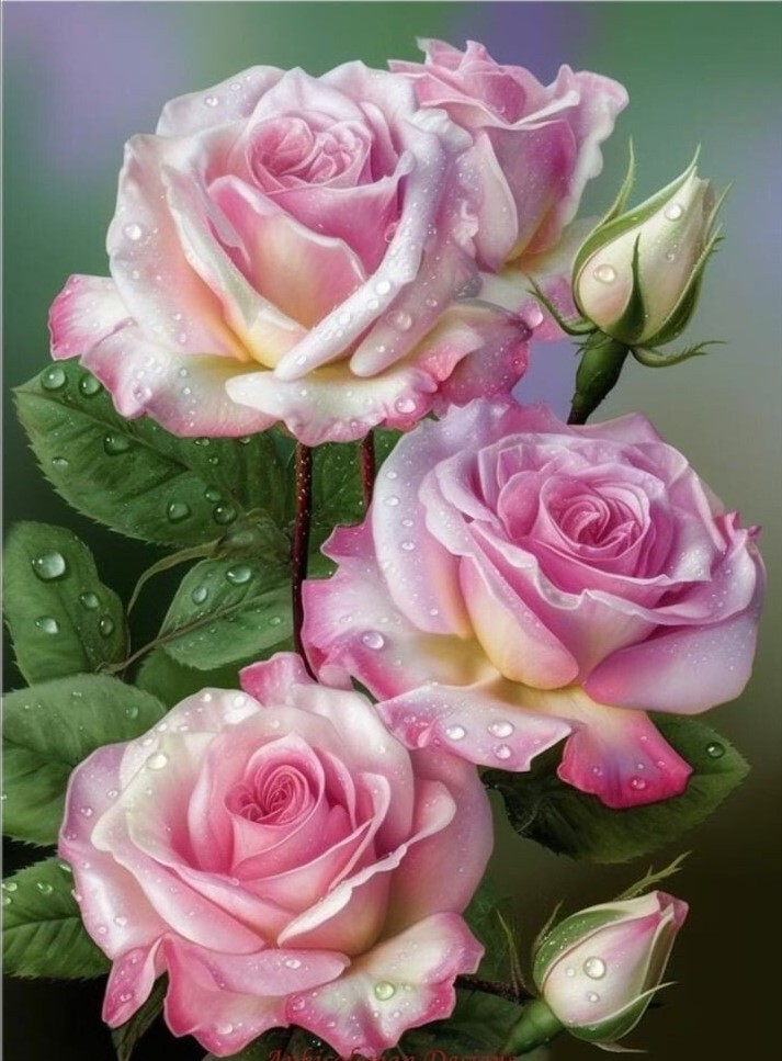 Алмазная мозаика BoomBoomShop Розовые розы с каплями росы, на подрамнике 40x50 GA75026