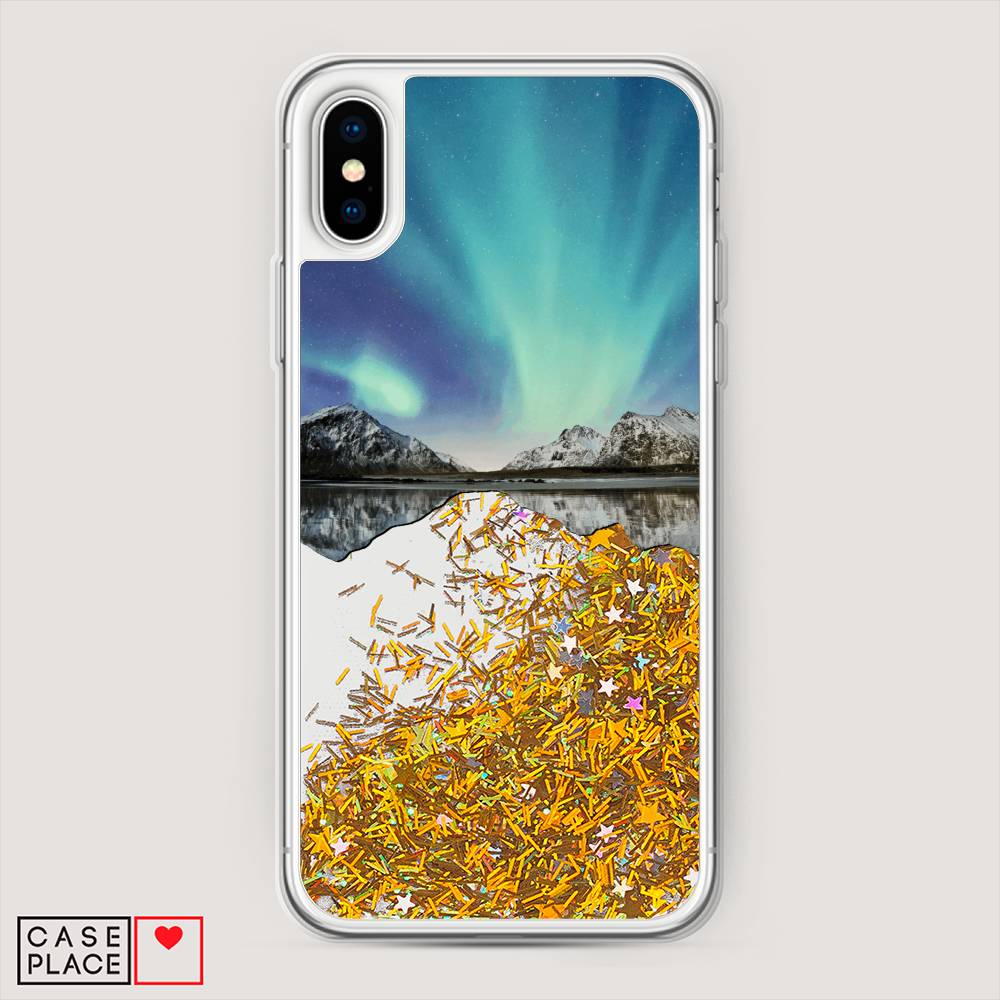 

Жидкий чехол с блестками "Горное озеро и сияние" на Apple iPhone XS Max (10S Max), 11990-1