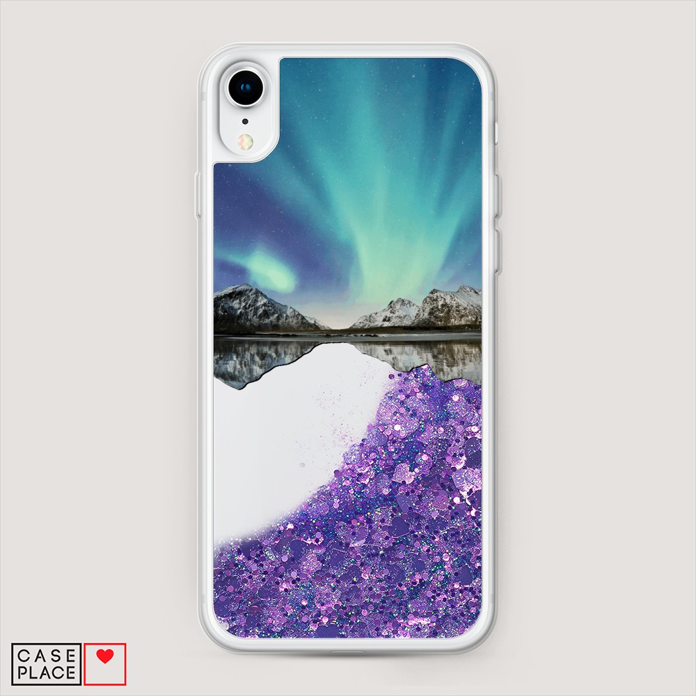 

Жидкий чехол с блестками "Горное озеро и сияние" на Apple iPhone XR (10R), 12092-1