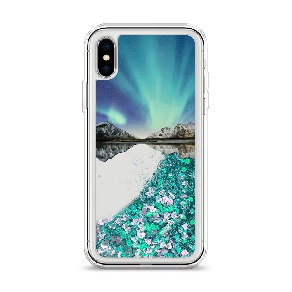 

Жидкий чехол с блестками "Горное озеро и сияние" на Apple iPhone X (10), 11095-1