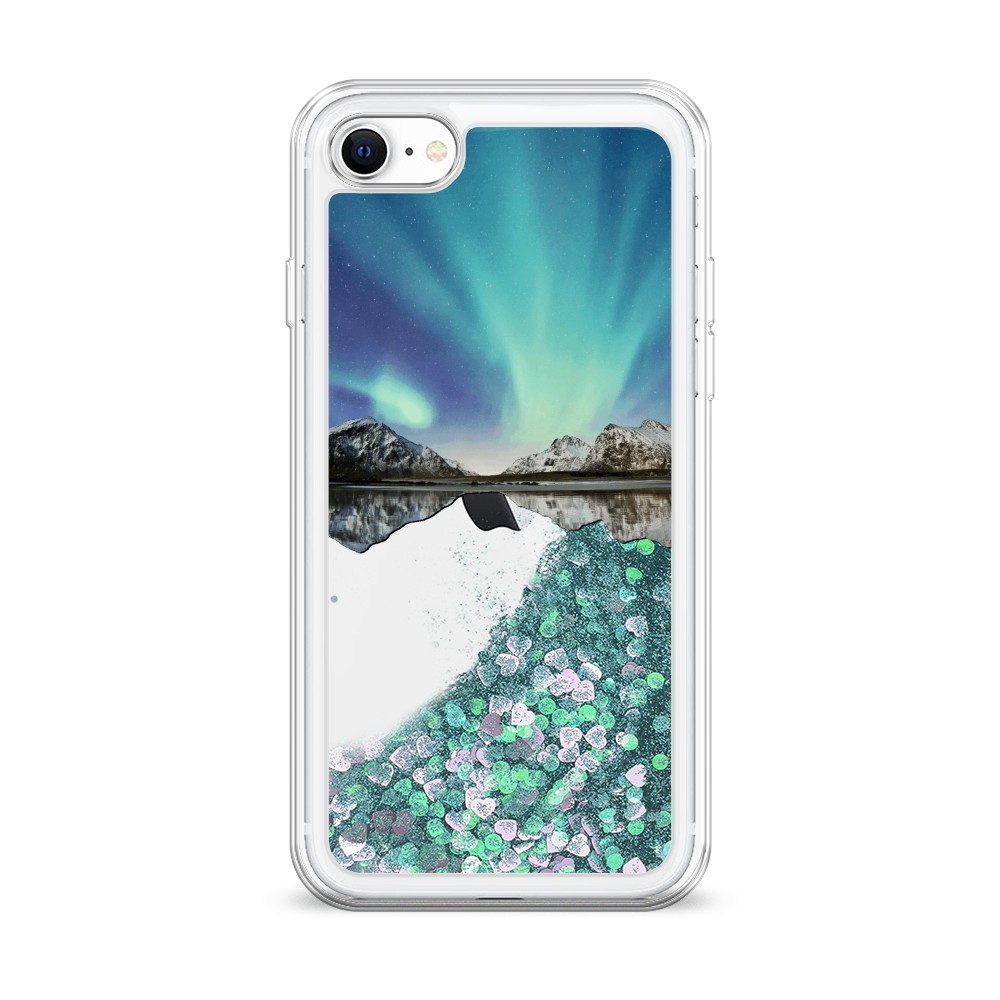 

Жидкий чехол с блестками "Горное озеро и сияние" на Apple iPhone SE 2022, 14895-1