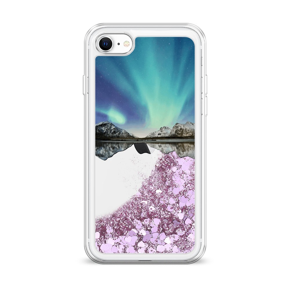 

Жидкий чехол с блестками "Горное озеро и сияние" на Apple iPhone SE 2022, 14894-1