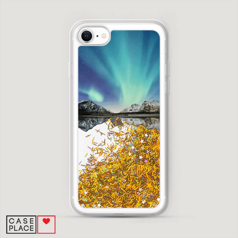 

Жидкий чехол с блестками "Горное озеро и сияние" на Apple iPhone SE 2022, 14890-1