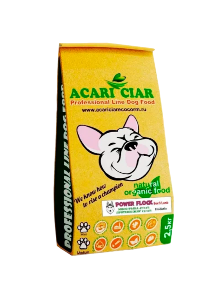 фото Сухой корм для собак acari ciar power flock holistic телятина,ягненок мини гранулы 2.5 кг