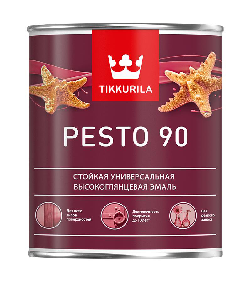 

Эмаль Tikkurila Pesto 90 суперстойкая универсальная высокоглянцевая база А 0,9л, Белый