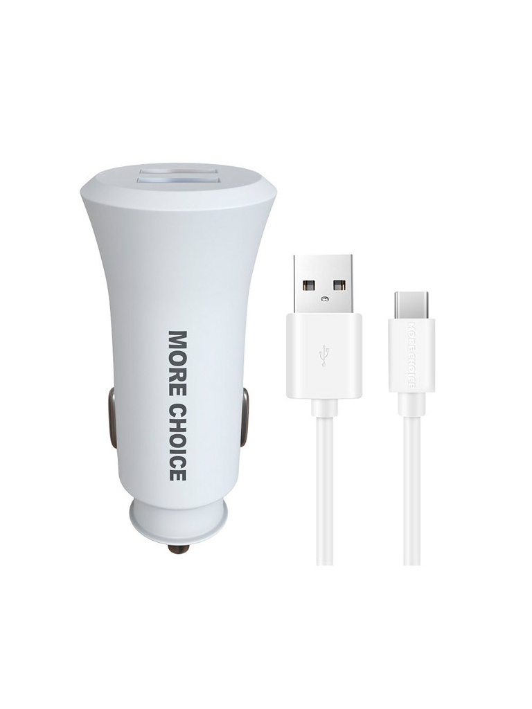 фото Зарядное устройство more choice ac23a 2xusb 2.4a + кабель type-c white 4627151192130