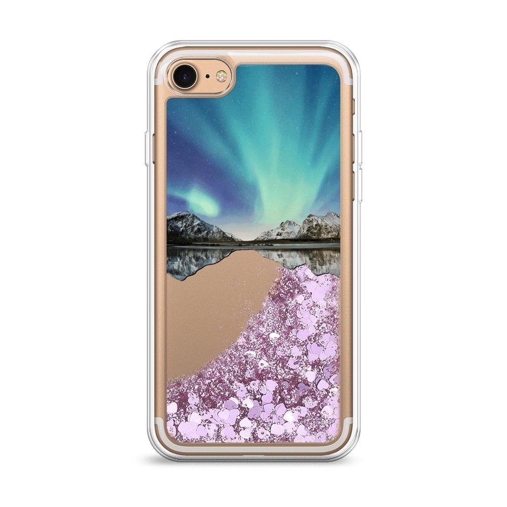 

Жидкий чехол с блестками "Горное озеро и сияние" на Apple iPhone 8, 10894-1
