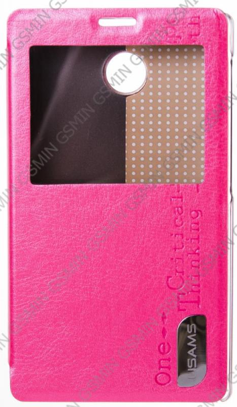 фото Кожаный чехол для nokia x dual sim usams merry series view case (розовый) gsmin