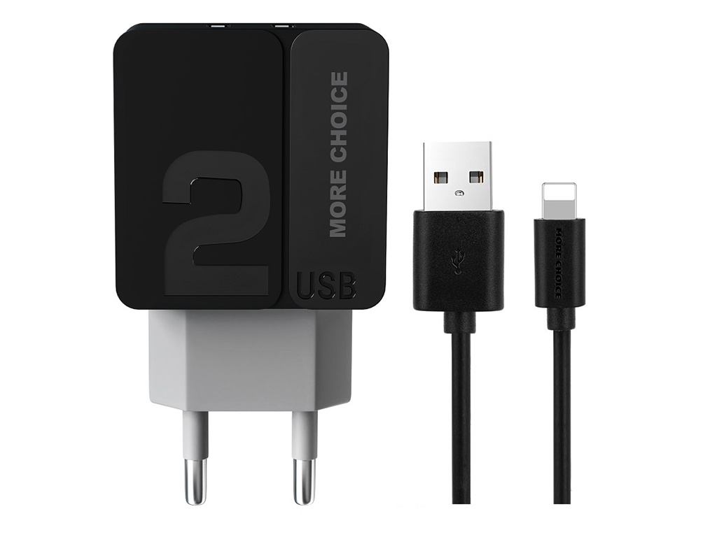 фото Зарядное устройство more choice nc46i 2xusb 2.4a + кабель lightning black-grey 46271511919