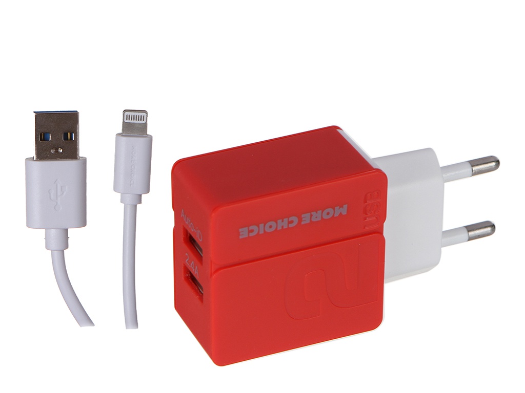 Зарядное устройство More Choice NC46i 2xUSB 2.4A + кабель Lightning Red 4627151196640