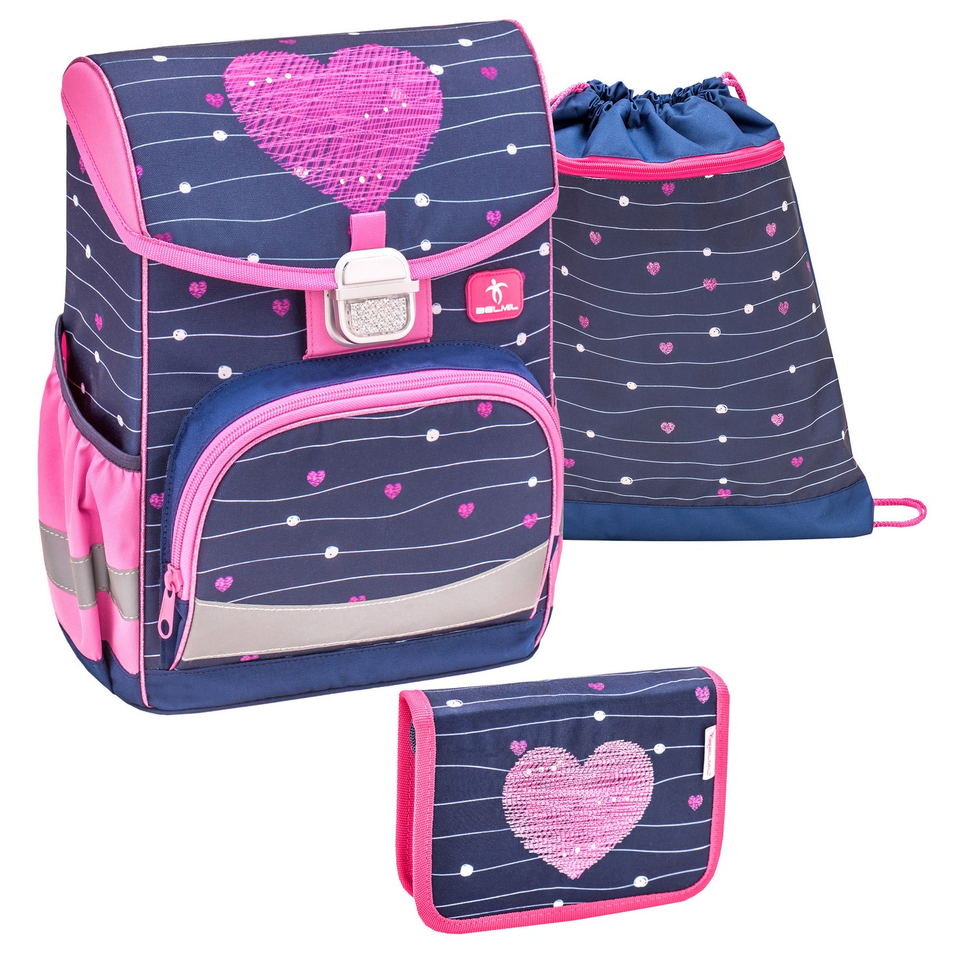 

Ранец Belmil Click Simple Heart, Сердце, фиолетовый, с наполнением 405 45/9/SIM/SET