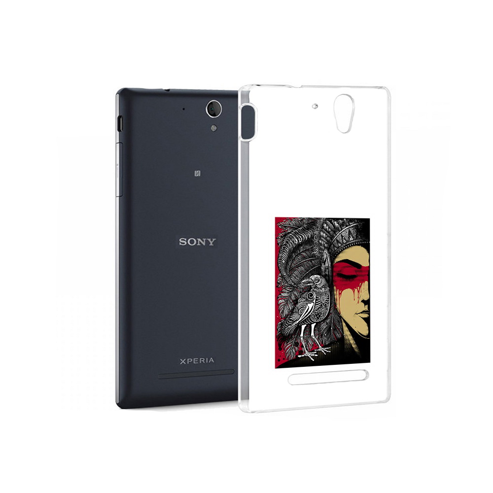 

Чехол MyPads Tocco для Sony Xperia C5 Ultra девушка с вороном в абстракции, Прозрачный, Tocco