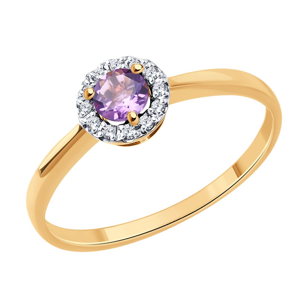 

Кольцо из красного золота с фианитом/аметистом р. 17,5 Diamant 51-310-01744-4, 51-310-01744-4