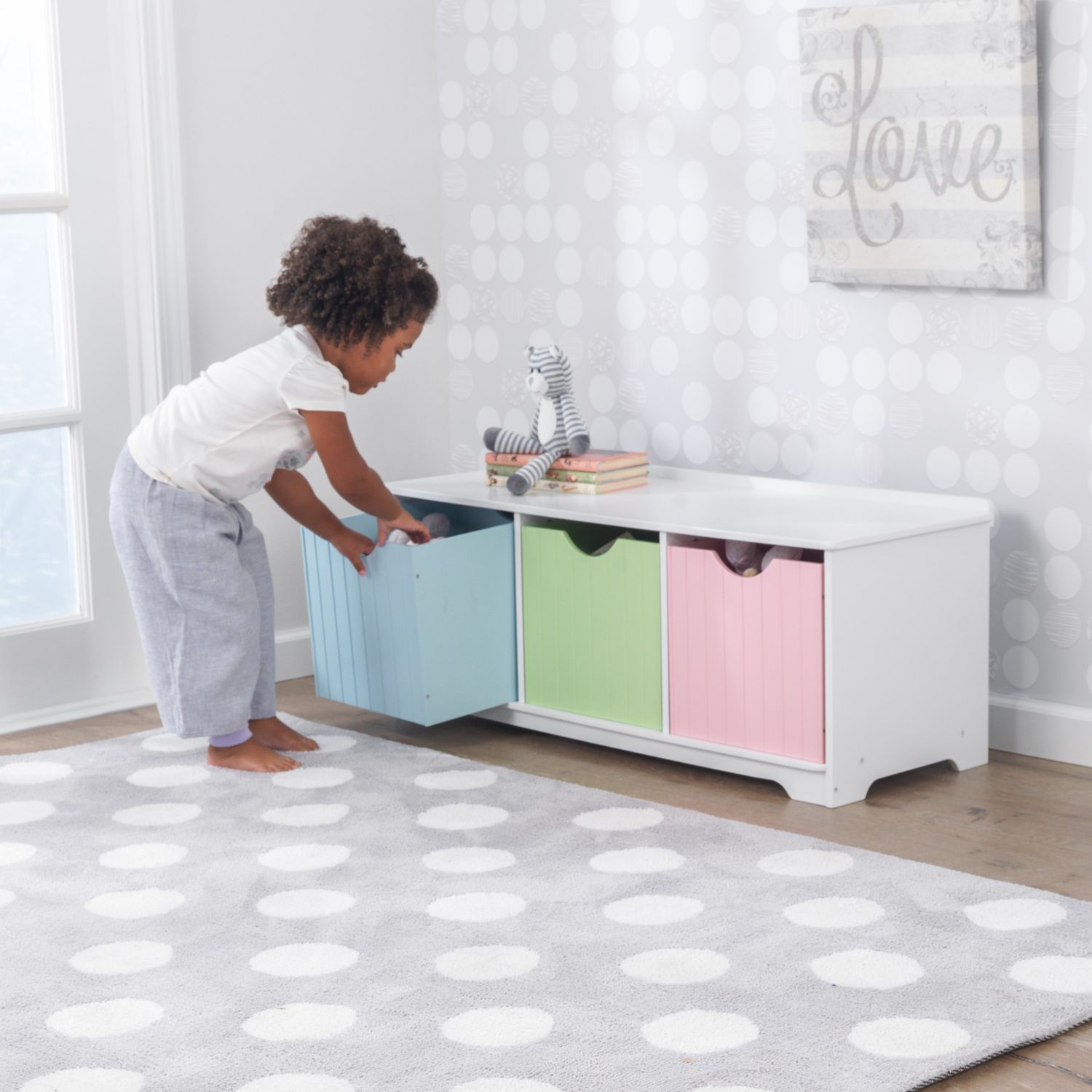 Скамья с ящичками для хранения игрушек Storage Bench pastel Kidkraft 14565_KE