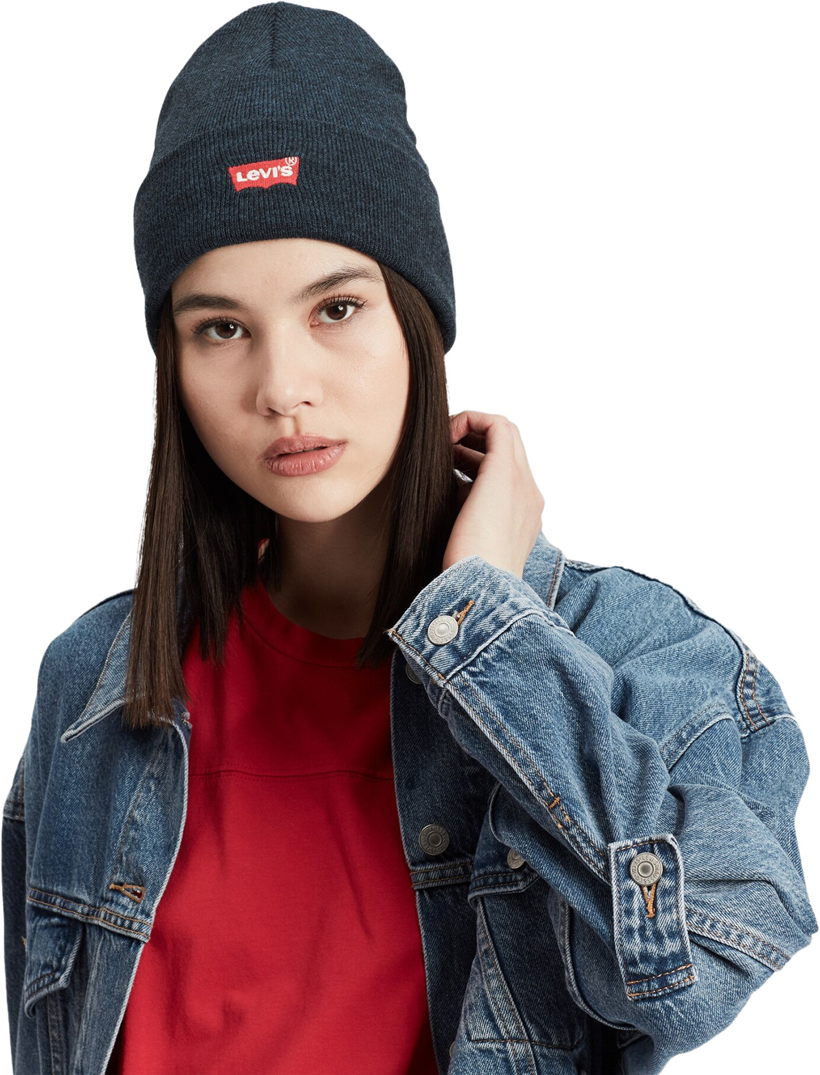 

Шапка унисекс Levi's Red Batwing Embroidered Slouchy Beanie синяя, Синий, Red Batwing Embroidered Slouchy Beanie