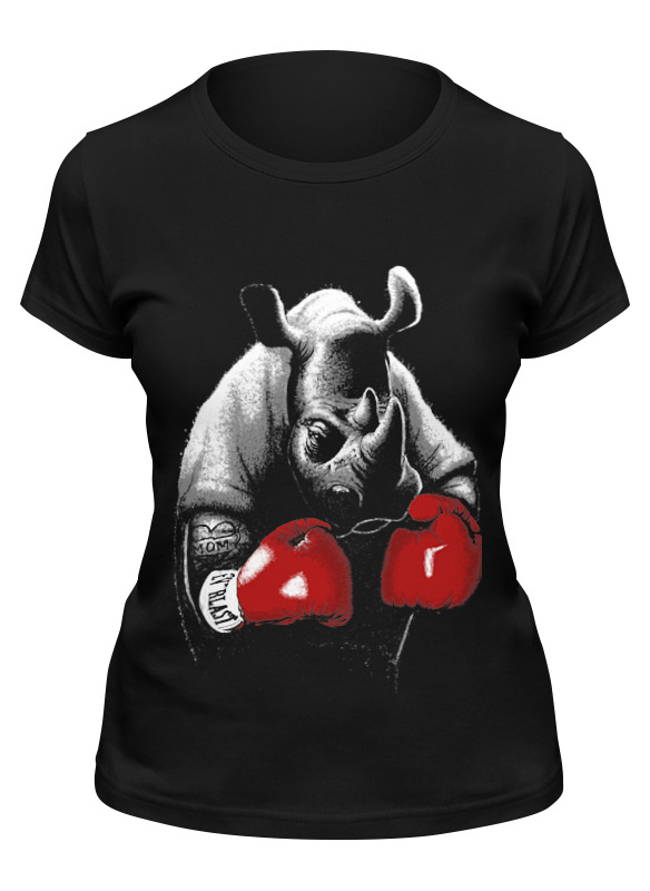 фото Футболка женская printio носорог боксёр черная 2xl