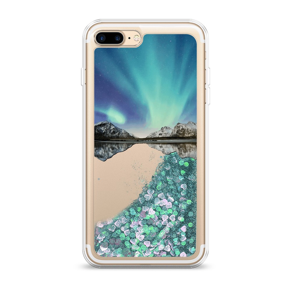 фото Жидкий чехол с блестками "горное озеро и сияние" на apple iphone 7 plus awog