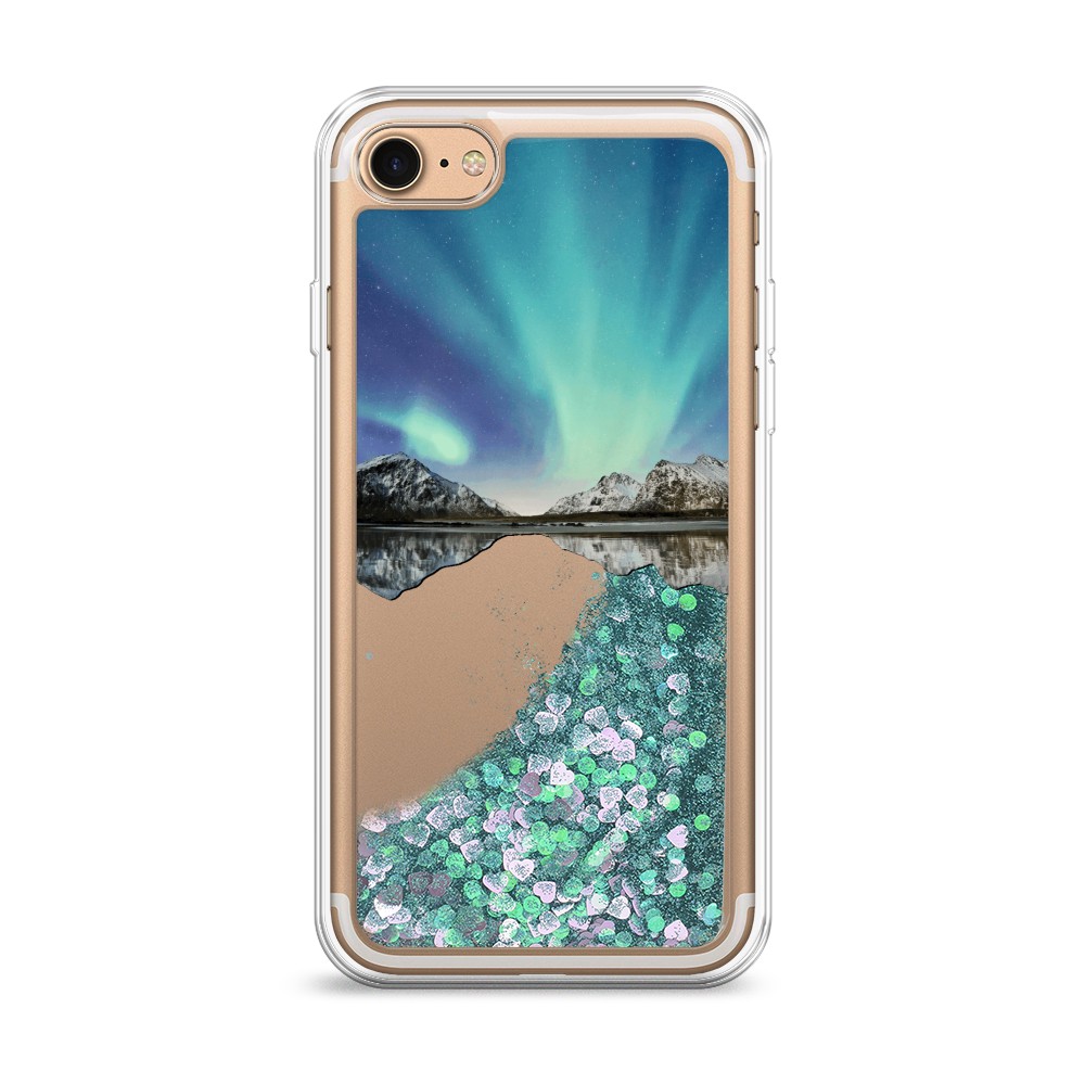 

Жидкий чехол с блестками "Горное озеро и сияние" на Apple iPhone 7, 10695-1