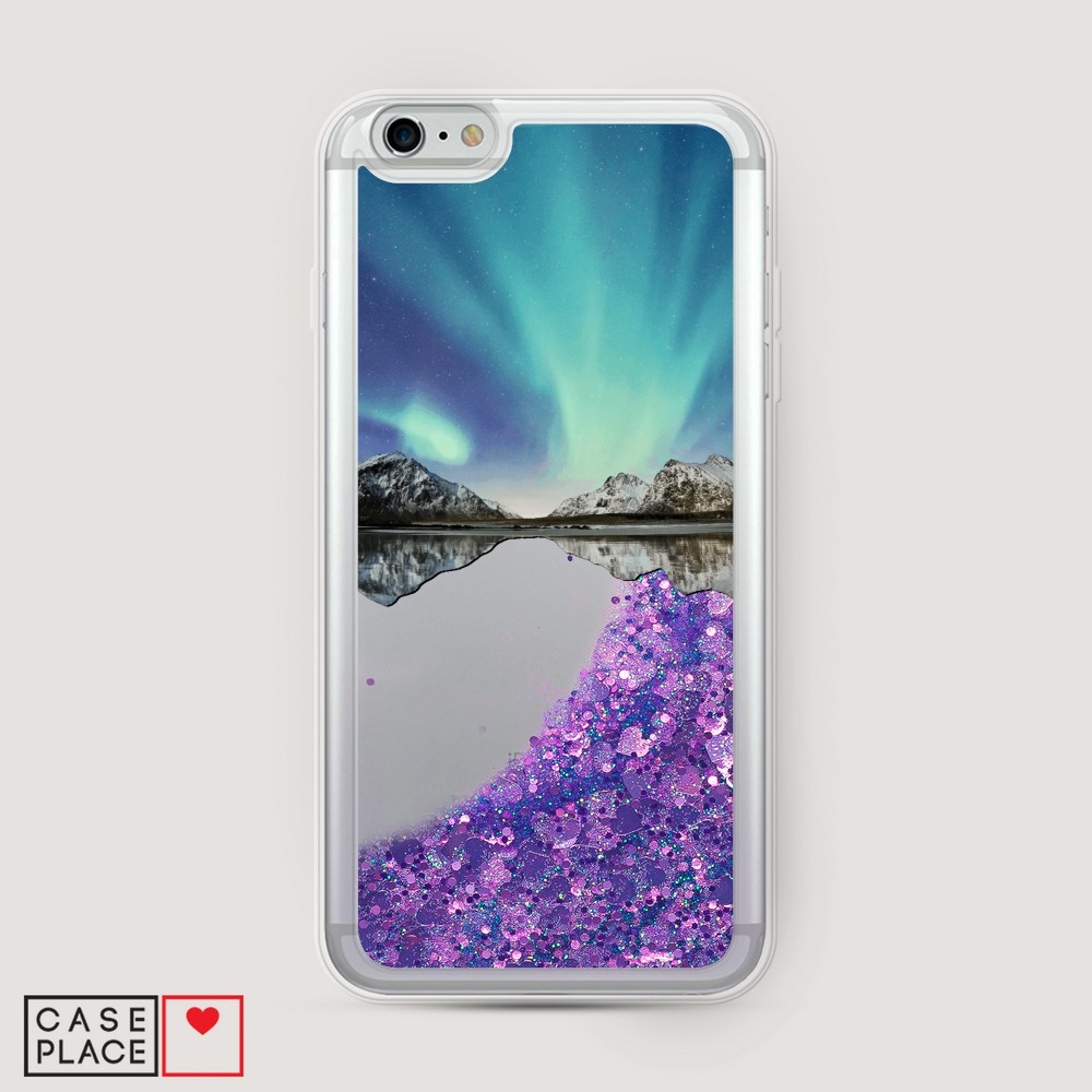 

Жидкий чехол с блестками "Горное озеро и сияние" на Apple iPhone 6 Plus, 10592-1