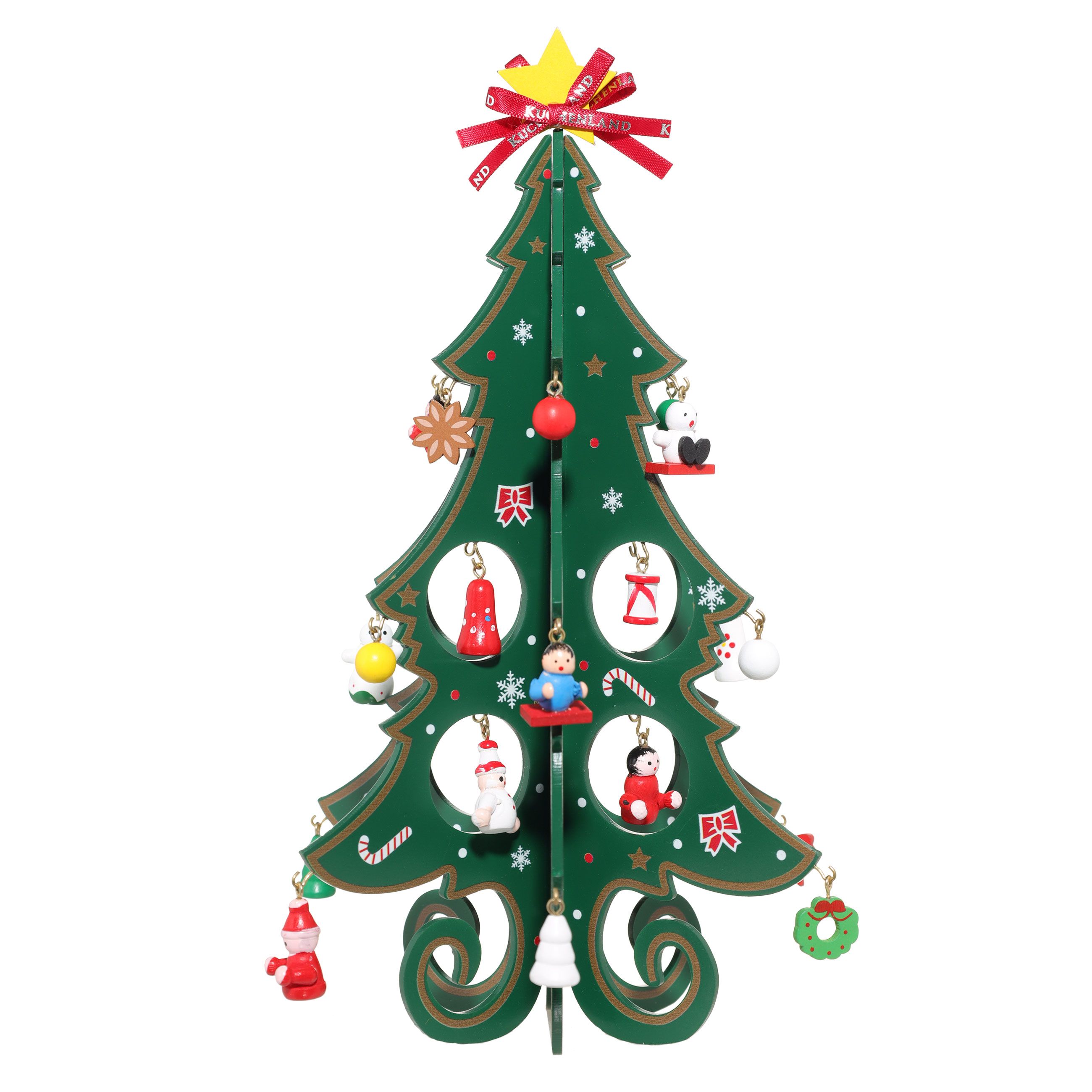 Статуэтка, 26 см, с подвесками, МДФ, зеленая, Ель резная, Christmas