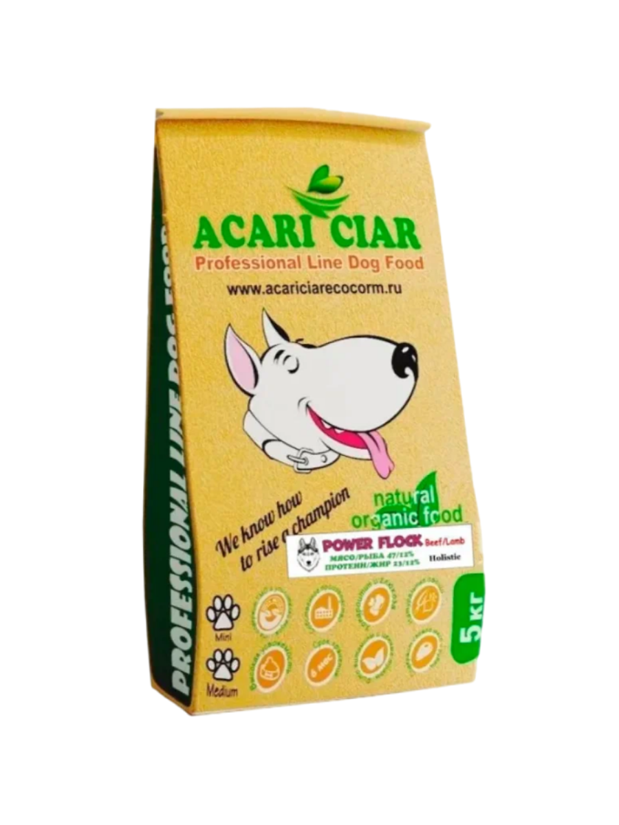 фото Сухой корм для собак acari ciar power flock holistic телятина,ягненок мини гранулы 5 кг