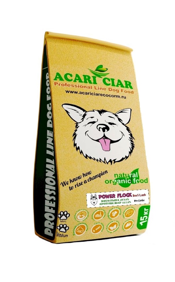 фото Сухой корм для собак acari ciar power flock holistic телятина,ягненок мини гранулы 15 кг