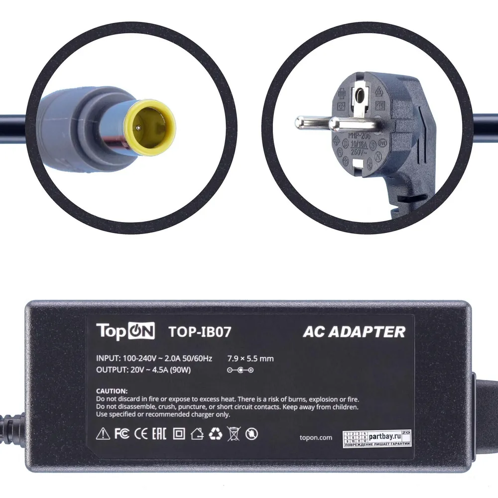 

92P1113 Блок питания для ноутбука Lenovo 20V 4.5A 7.9x5.5mm 90W TopON, Черный