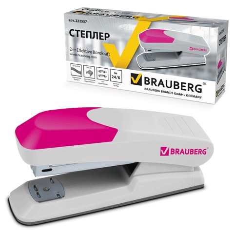 

Brauberg "Quantis", №24/6, до 20 листов, пластиковый корпус, металл.механизм, светло-серый