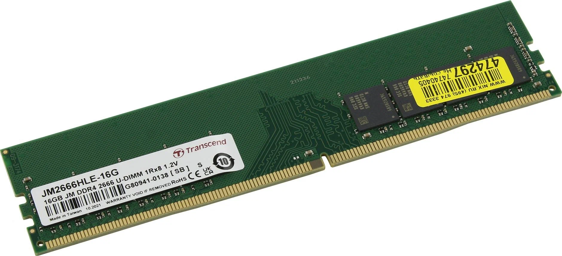

Оперативная память Transcend (JM2666HLE-16G), DDR4 1x16Gb, 2666MHz