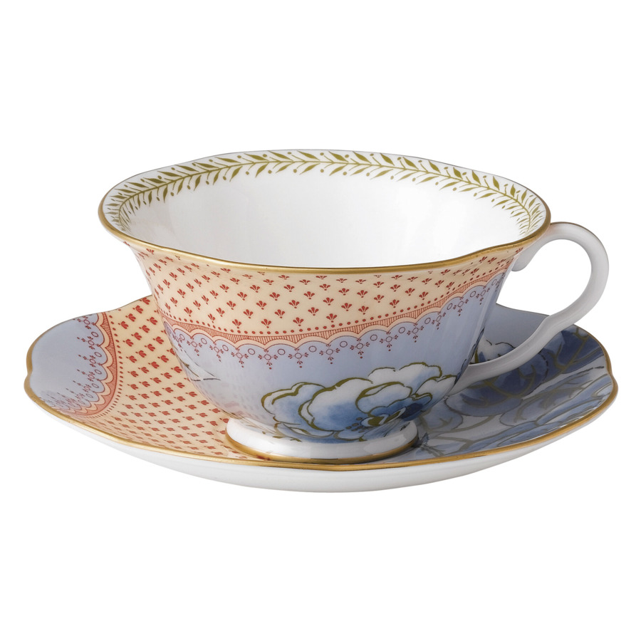 

Чашка чайная с блюдцем Wedgwood Бабочки и цветы Пионы 240 мл, фарфор, Бежевый;голубой