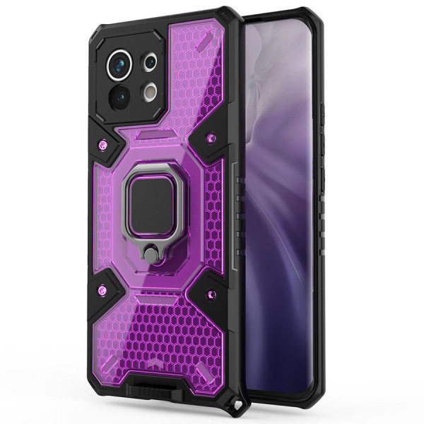 

Противоударный чехол Epik Honeycomb Armor с защитой камеры и кольцом для Xiaomi Mi 11, Фиолетовый