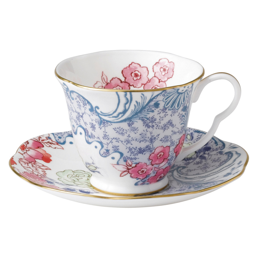 

Чашка чайная с блюдцем Wedgwood Бабочки и цветы 250 мл, фарфор, Голубой;розовый
