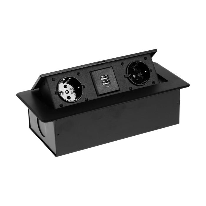 Luazon Lighting 16 А, двухместная, 2xUSB, 2,1 A, провод 1,8 м, черная заглушка для mic fs черная с отверстием arlight пластик
