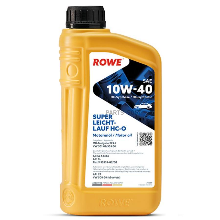 

Моторное масло ROWE синтетическое 10w40 Hightec Super Leichtlauf Hc-O A3/B4 1л