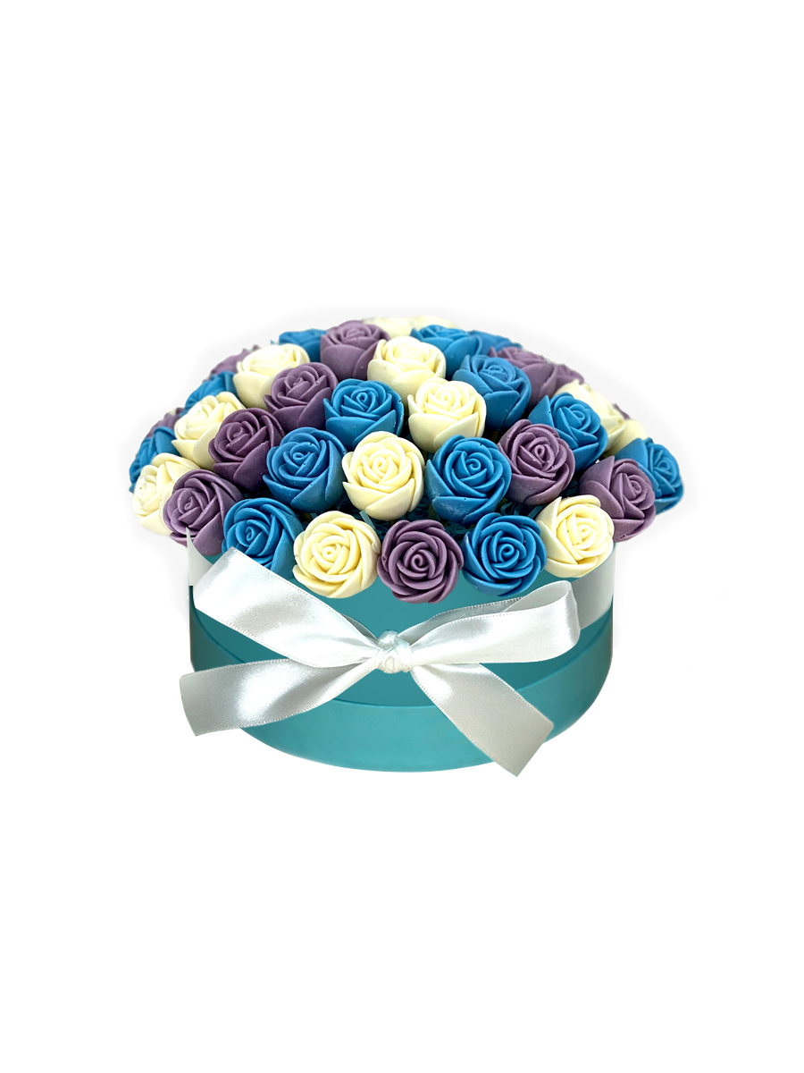 Шляпная коробка из 51 шоколадной розы SH51-A-BGF