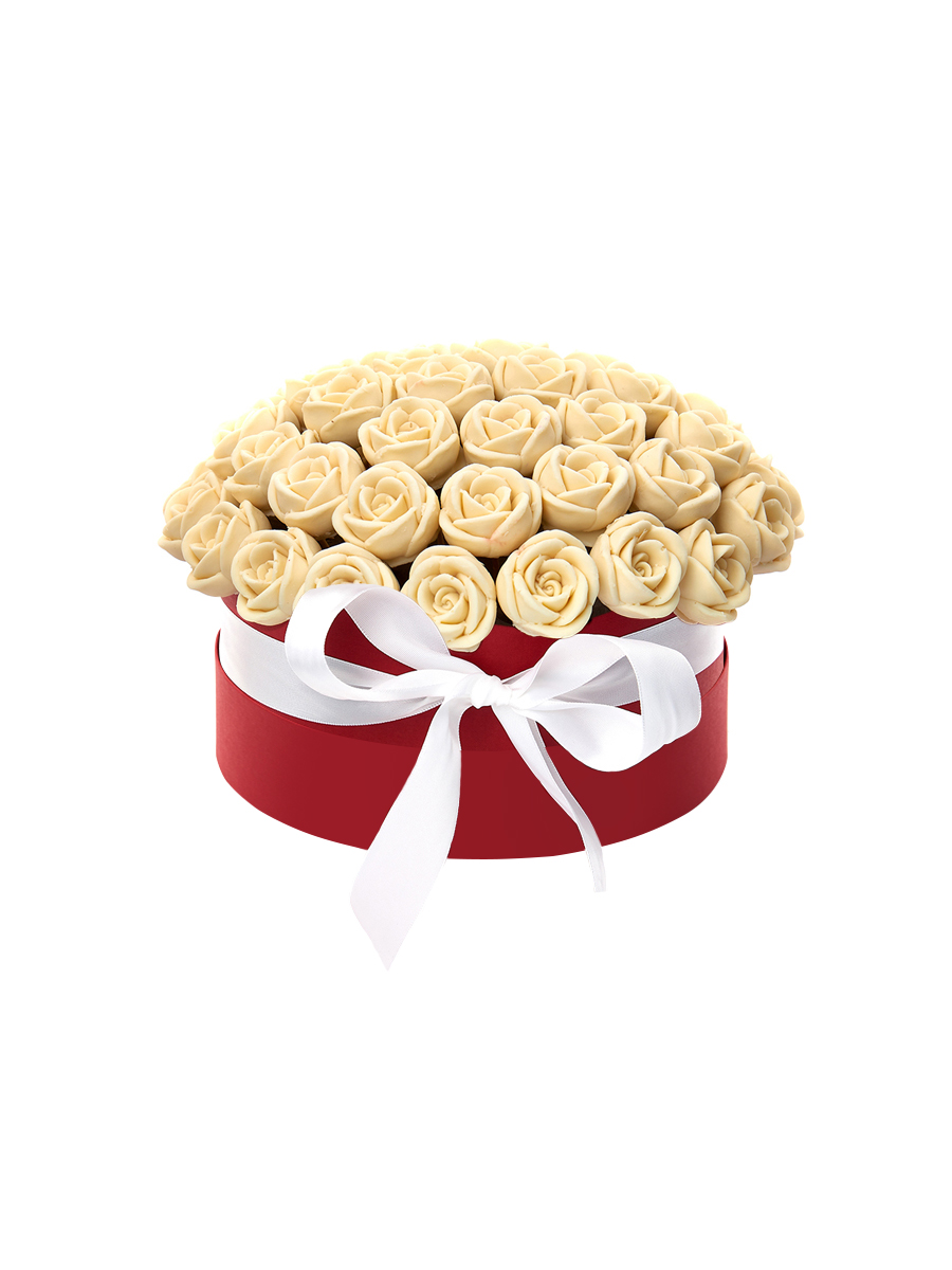 Шляпная коробка из 51 шоколадной розы SH51-K-B