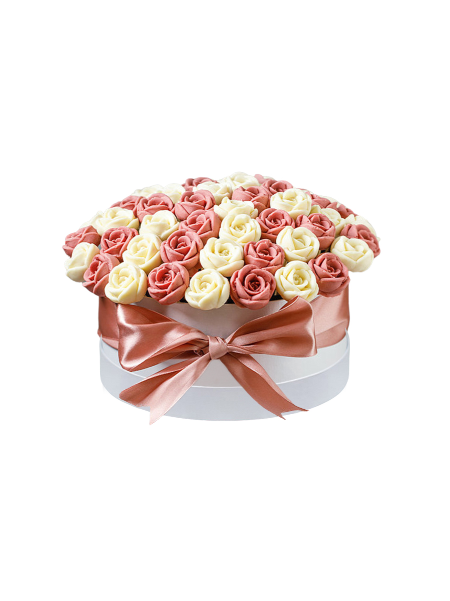 Шляпная коробка из 73 шоколадных роз SH73-R-BR