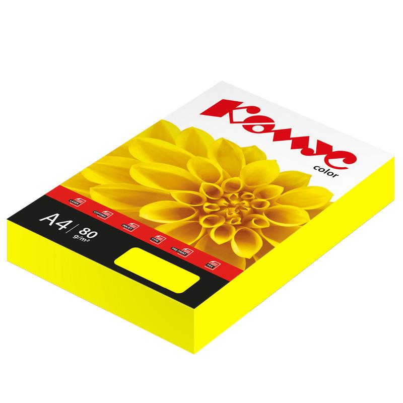

Бумага цветная Комус Color (лимон интенсив), 80г, А4, 50 л, Желтый