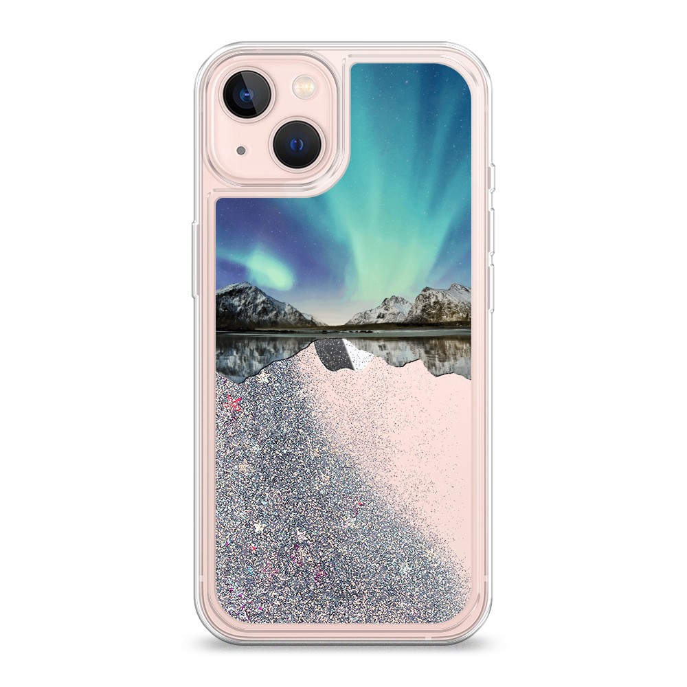 

Жидкий чехол с блестками "Горное озеро и сияние" на Apple iPhone 13, 14291-1