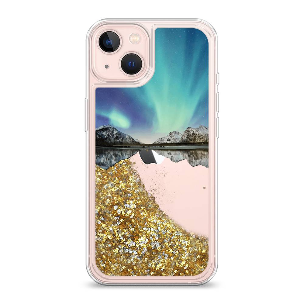 

Жидкий чехол с блестками "Горное озеро и сияние" на Apple iPhone 13, 14290-1