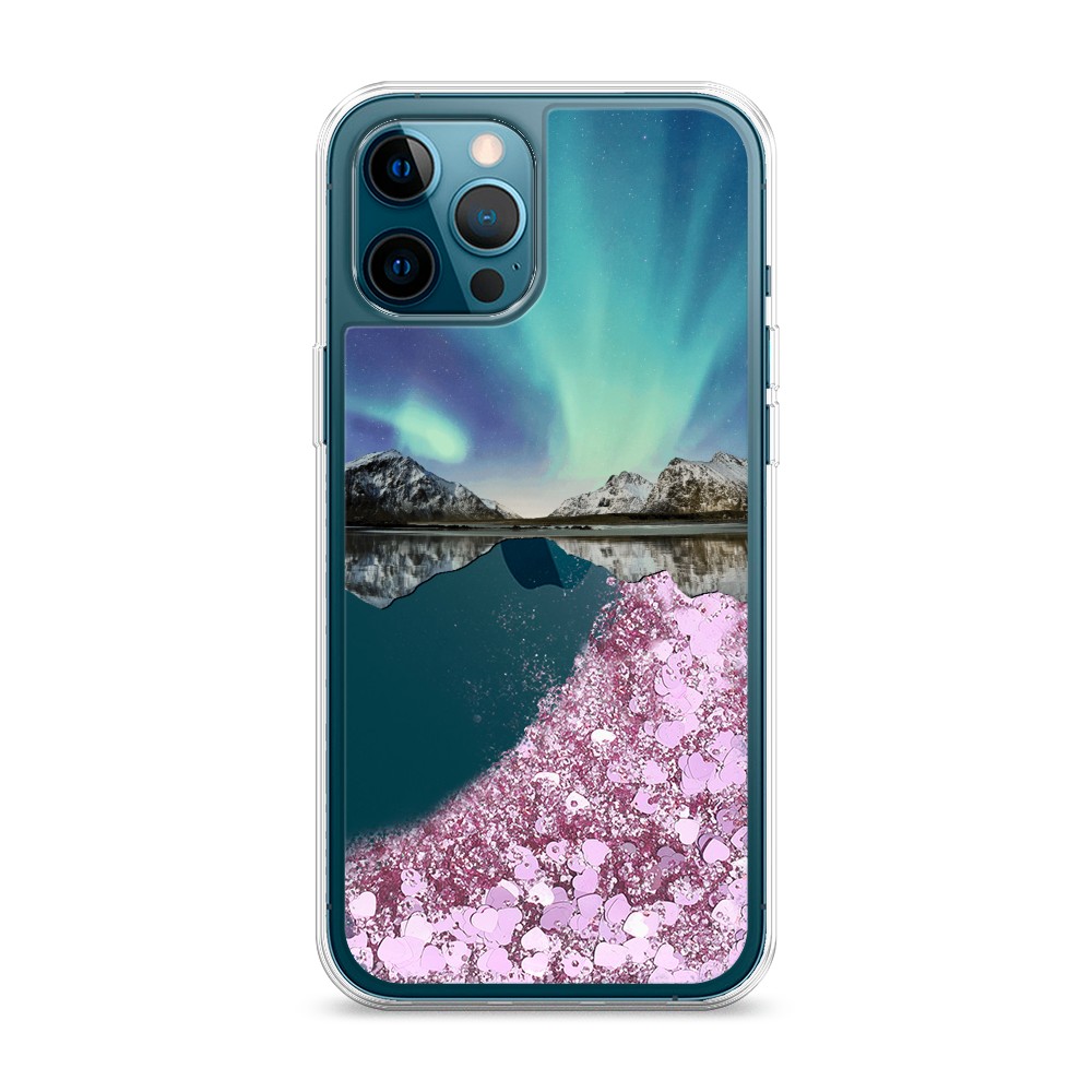 

Жидкий чехол с блестками "Горное озеро и сияние" на Apple iPhone 12 Pro Max, 12794-1