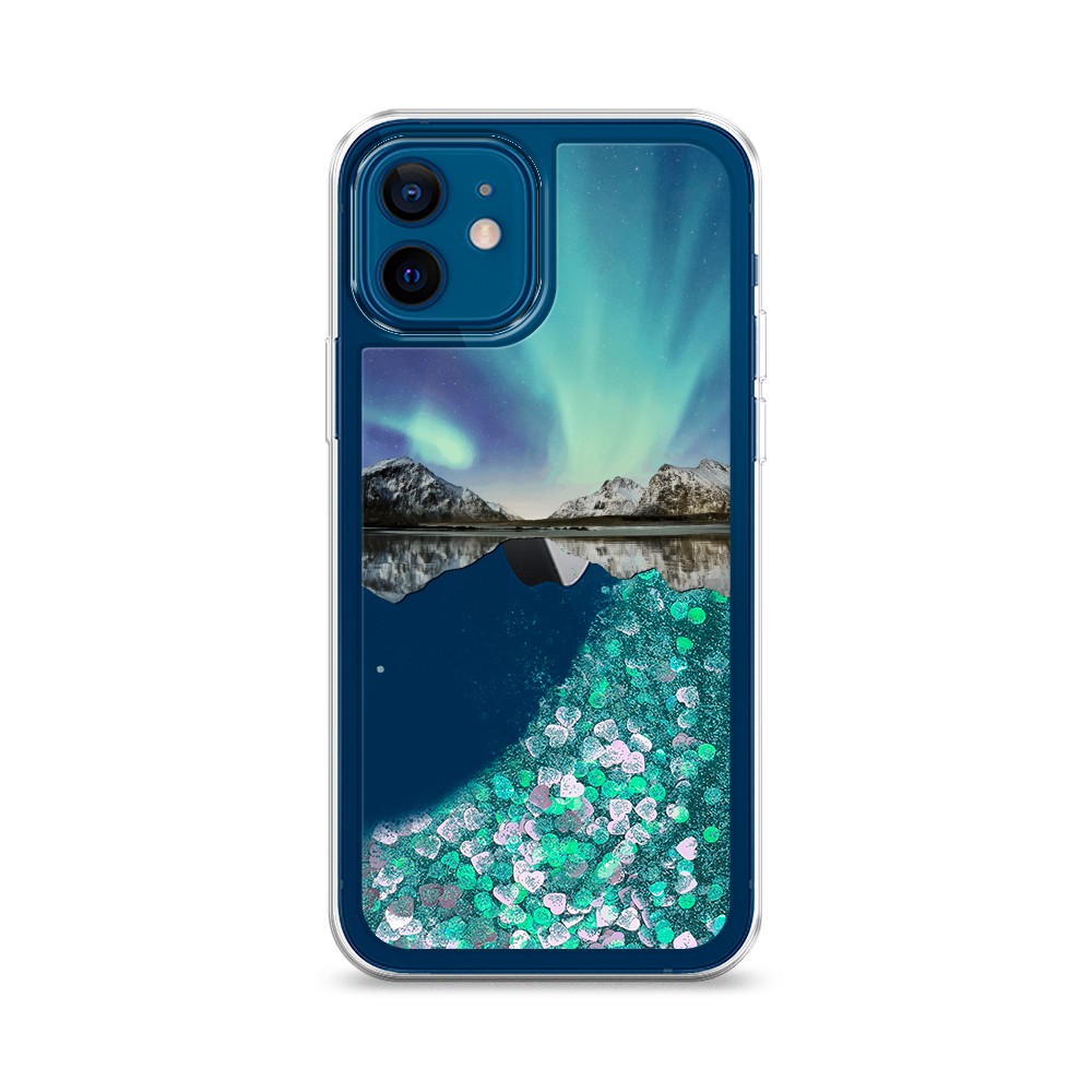 

Жидкий чехол с блестками "Горное озеро и сияние" на Apple iPhone 12, 12595-1