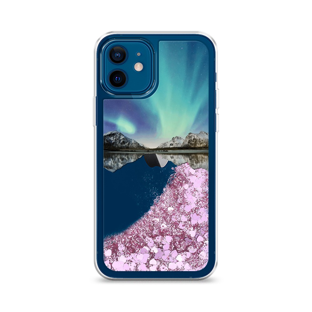 

Жидкий чехол с блестками "Горное озеро и сияние" на Apple iPhone 12, 12594-1