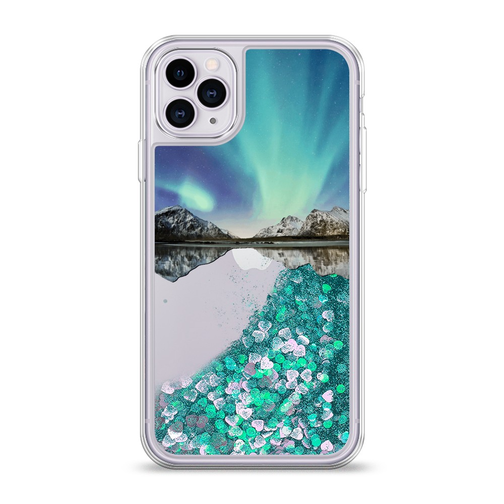 

Жидкий чехол с блестками "Горное озеро и сияние" на Apple iPhone 11 Pro, 12395-1
