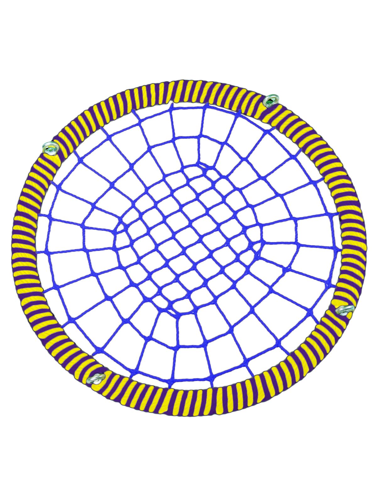 Качели-гнездо JINN КТ/УЗ/140/72/16/8/Ж/Ф-С/КГ 140x140 см желтый, фиолетовый, синий 140 круг 72 обод 16 и 8 канат узлы