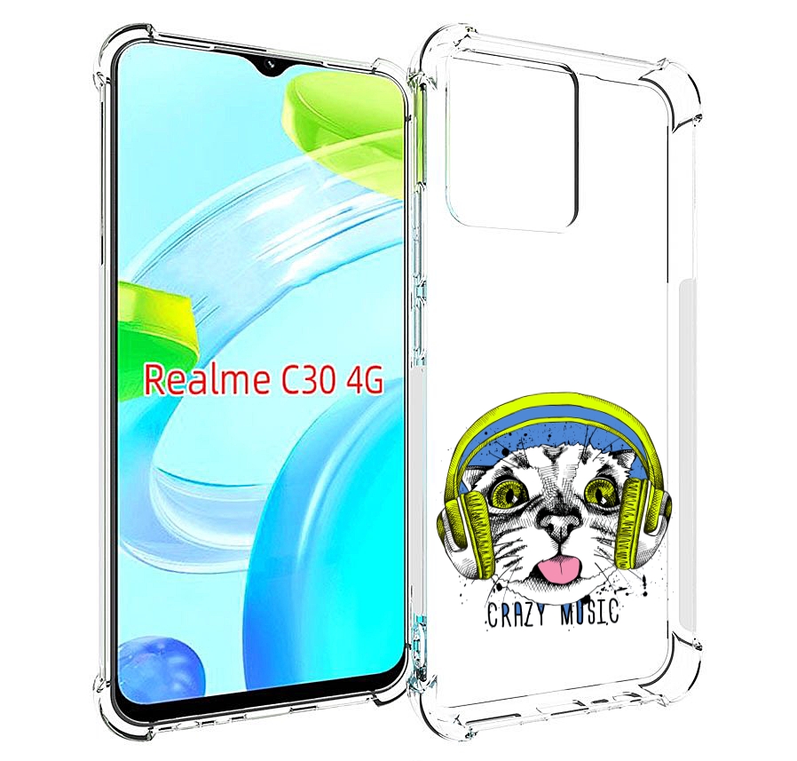 Чехол MyPads кошка в наушниках рисунок для Realme C30 4G / Narzo 50i Prime