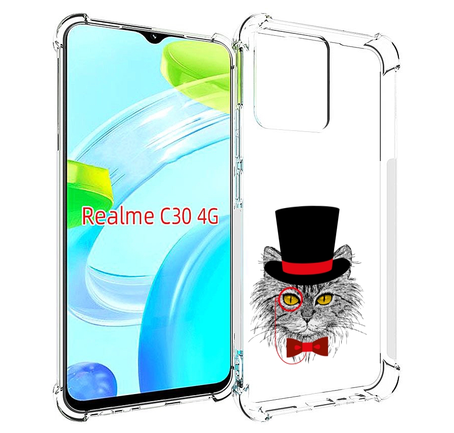 Чехол MyPads кот в шляпе для Realme C30 4G / Narzo 50i Prime