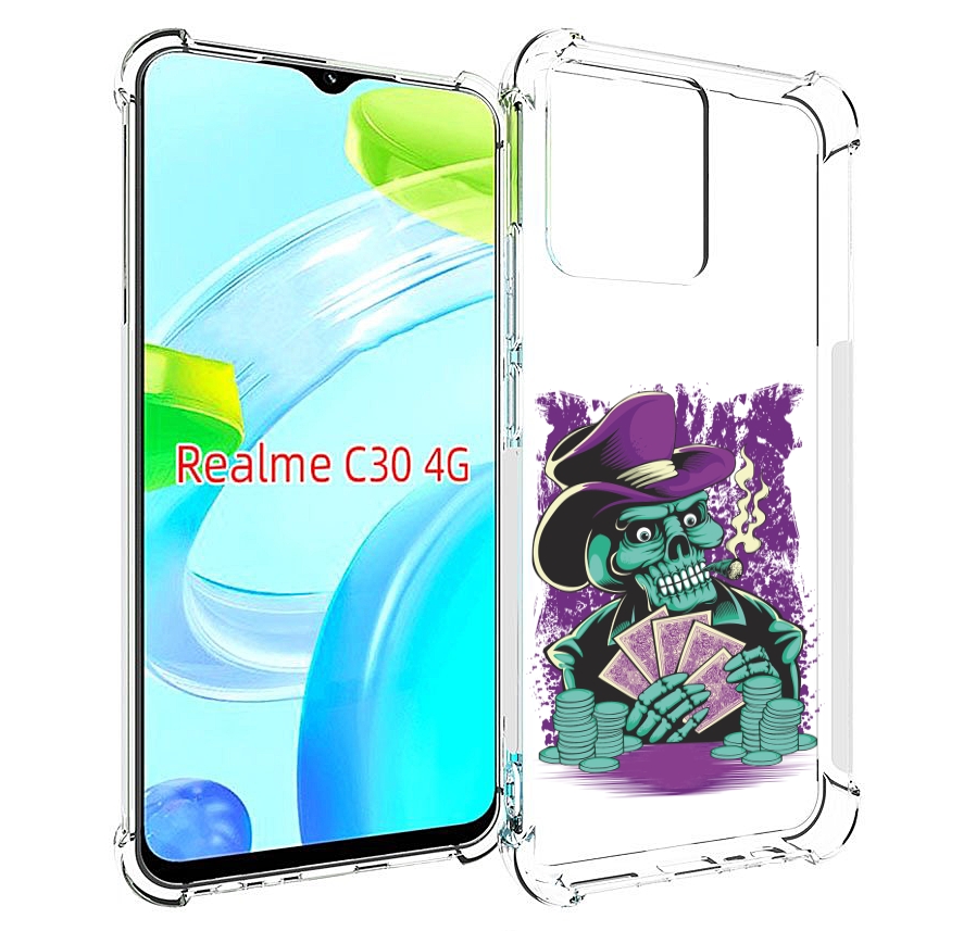 

Чехол MyPads зеленый череп с картами для Realme C30 4G / Narzo 50i Prime, Прозрачный, Tocco